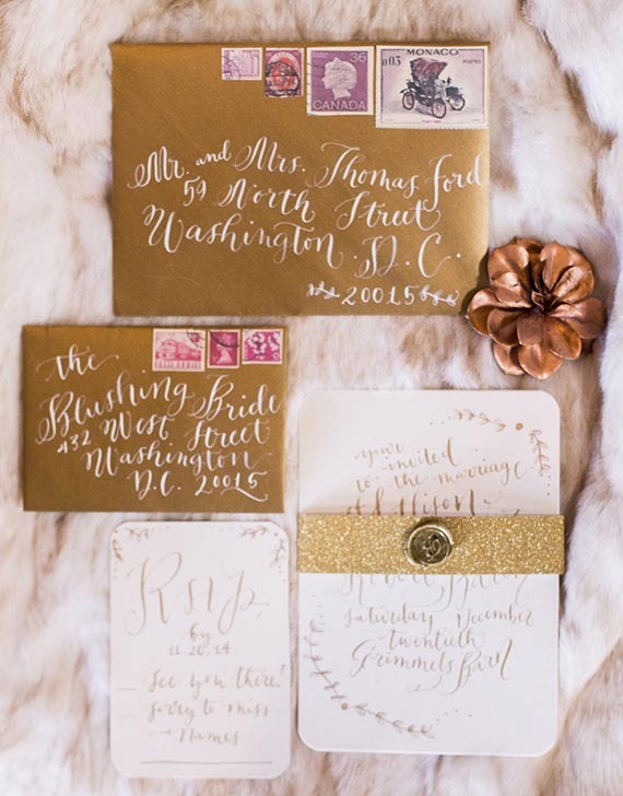 Old World vintage calligraphy invitation set