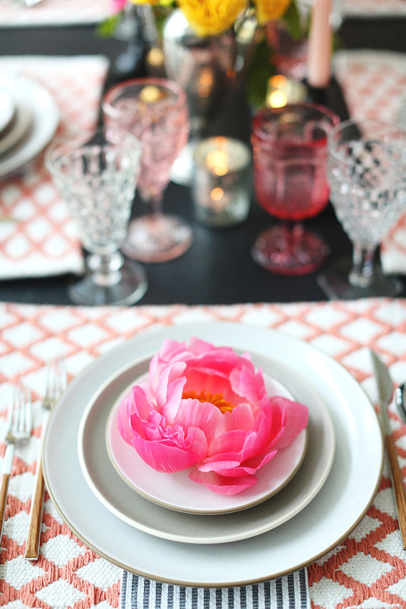 Pink peony place setting
