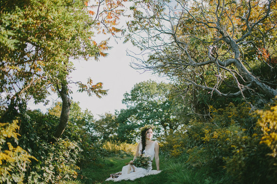 Golden Fall coastal wedding portrait