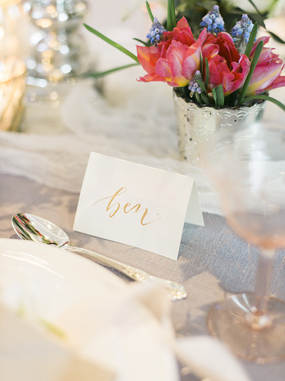 Floral wedding inspired calligraphy name card