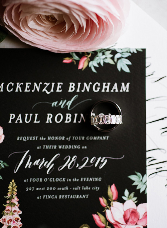 Dramatic floral wedding invitations