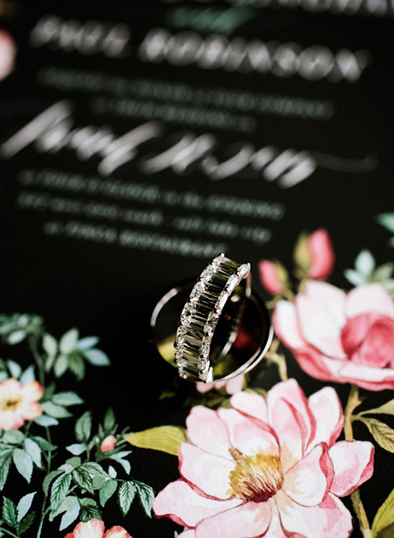 Dramatic floral wedding invitations