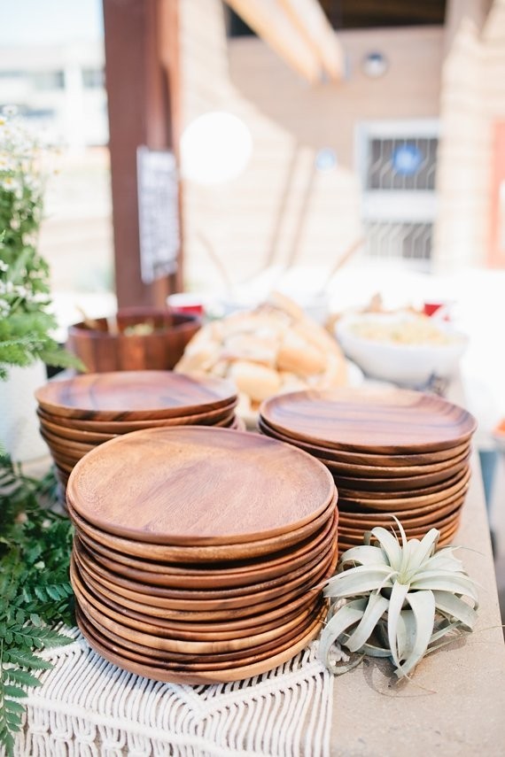 Wood plates on buffet