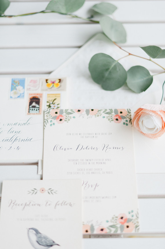 Floral baby girl party invites