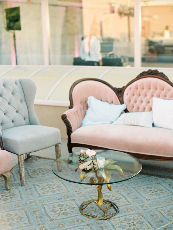 Pink and light blue lounge area