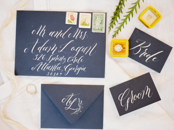 Dark blue wedding invitation