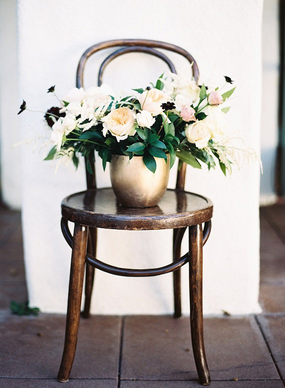 Gold vase centerpiece and white florals