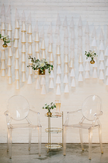 Modern white and pink wedding decor