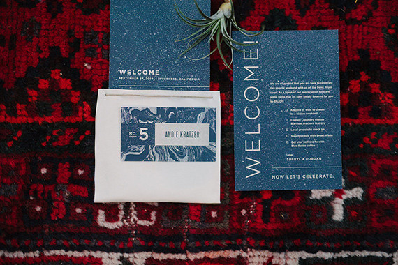 Blue and white wedding invitation