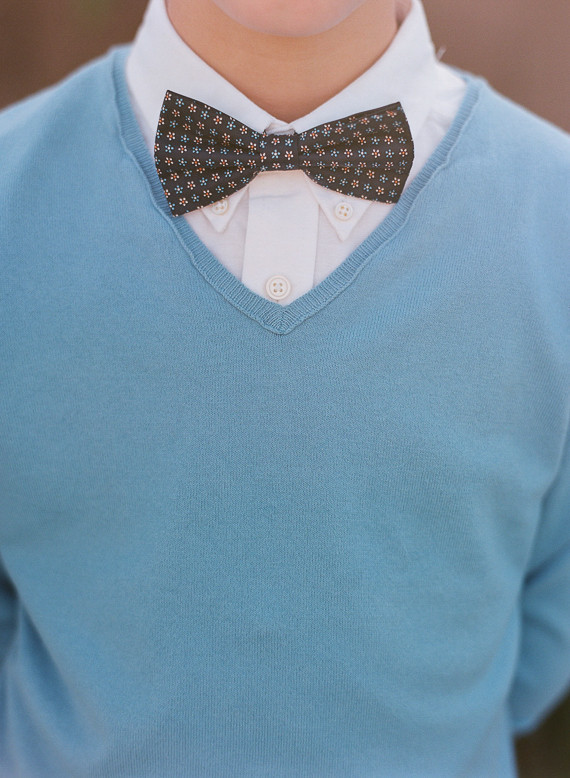 Brown bow tie with blue shirt