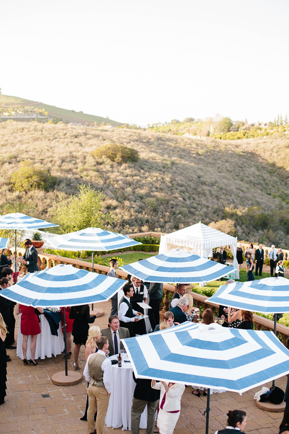 Blue and white umbrellas