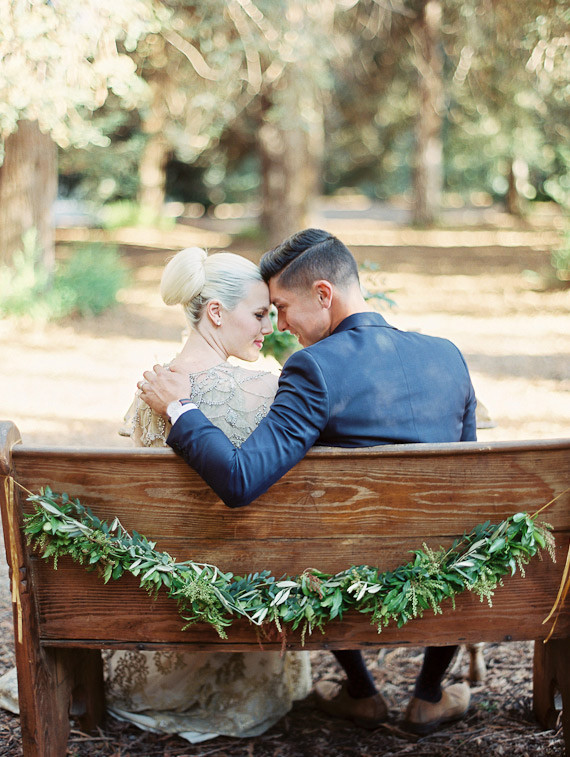 Pew with garland