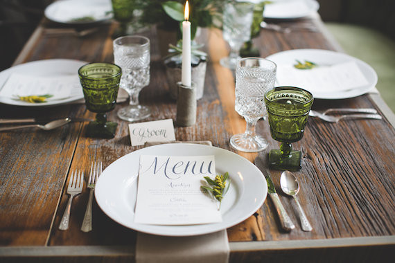 Rustic green and wood tablescape