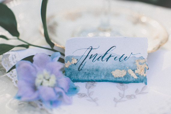 Blue watercolor place cards