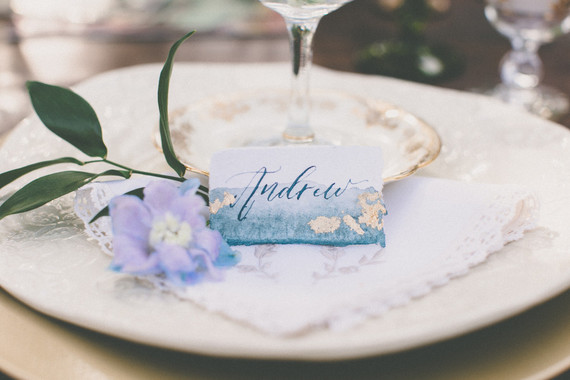 Blue watercolor place cards