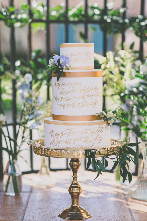 Gold calligraphy wedding cake Inspiration