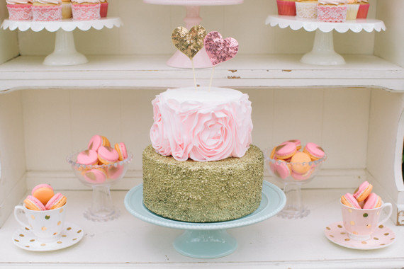 Pink and gold wedding cake