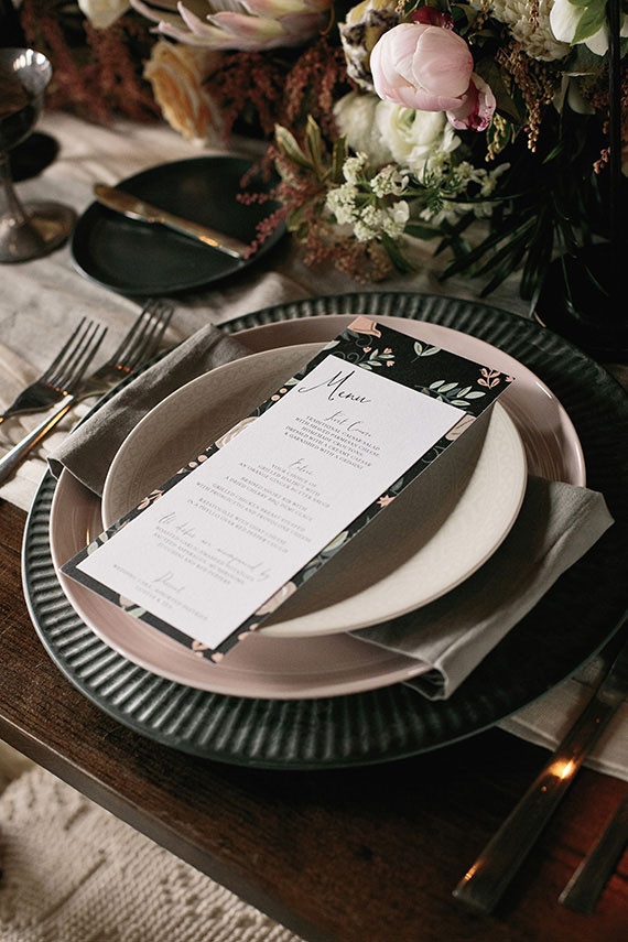 Industrial Wedding Silver and Black Place Setting