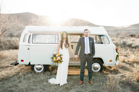 Volkswagen Bus Editorial Vintage Wedding Portrait