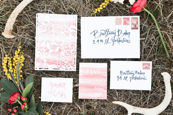 Watercolor pink and blue invitations