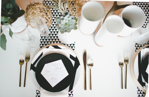 Rustic Black and White Wedding Place Setting