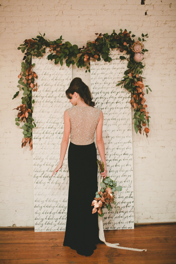 Rustic gold and black wedding dress