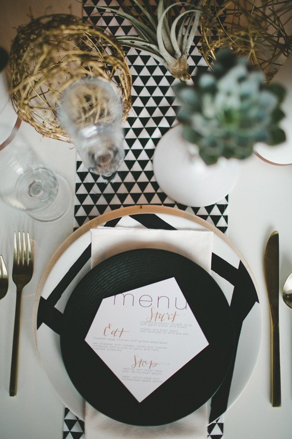 Modern Black and White Wedding Place Setting