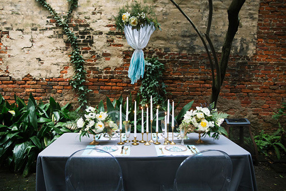 Aqua and gold modern tablescape Inspiration