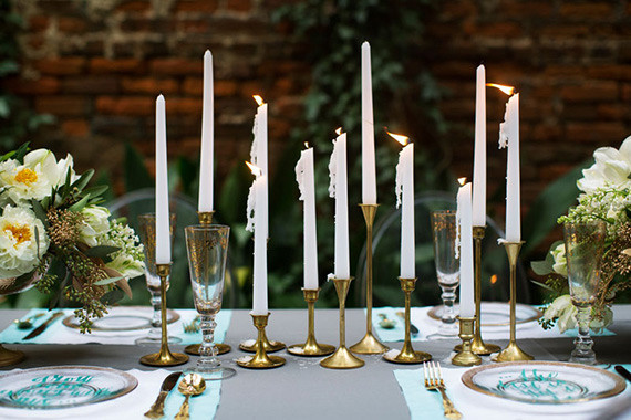 Gold and white candlesticks