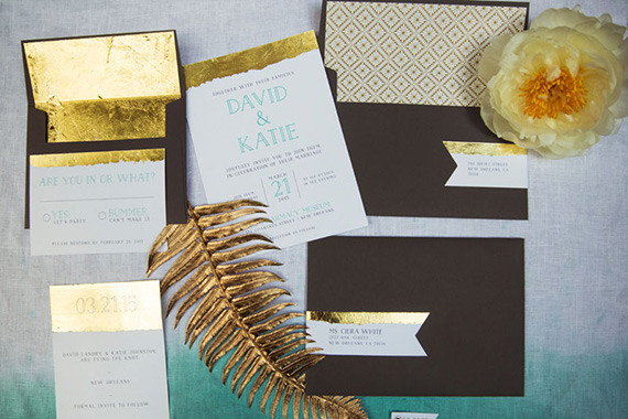 Gold, black and white invitation set
