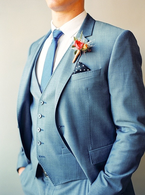Blue Suit with Orange Boutonniere