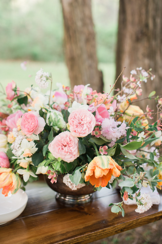 Tulip and rose floral centerpiece