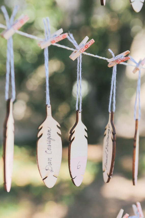 Feather escort cards Inspiration