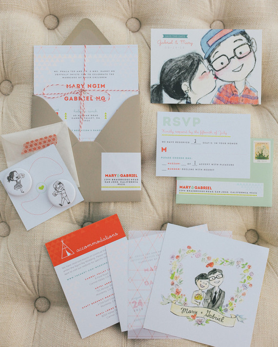 Custom illustrated wedding invitations