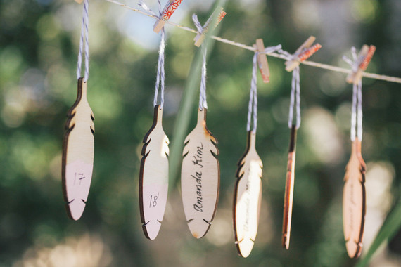 Feather escort cards Inspiration