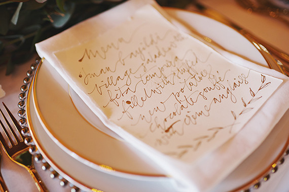 Gold calligraphy menu