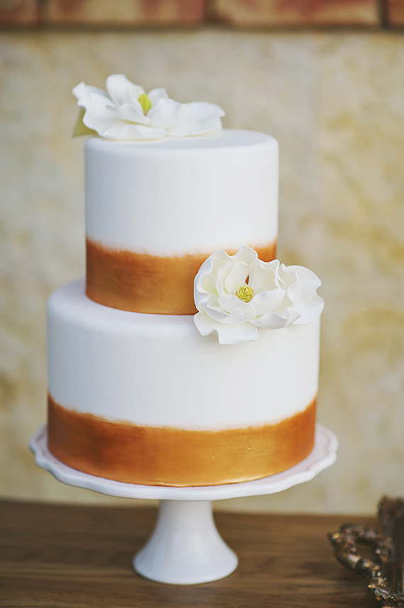 Gold and white wedding cake