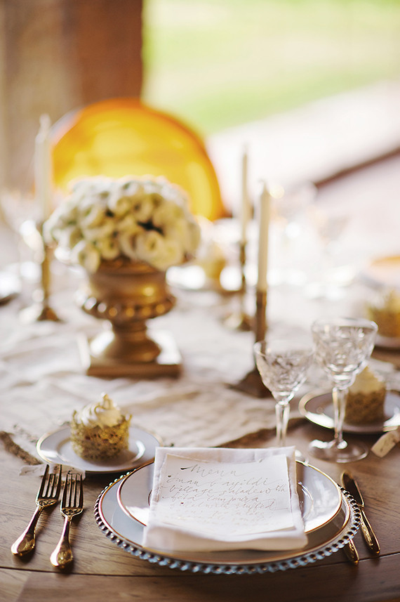 Gold and white tablescape