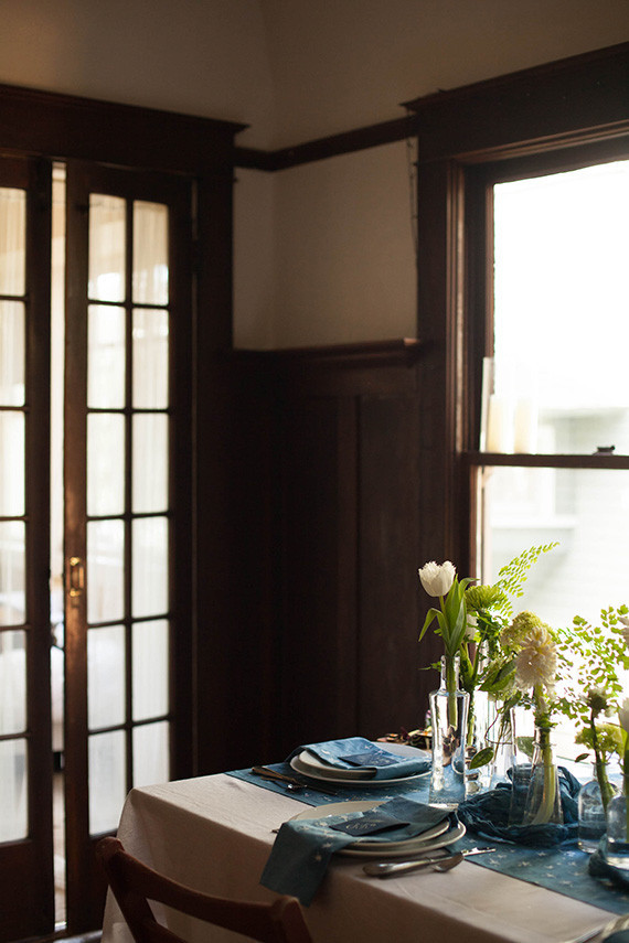 Blue and white tablescape