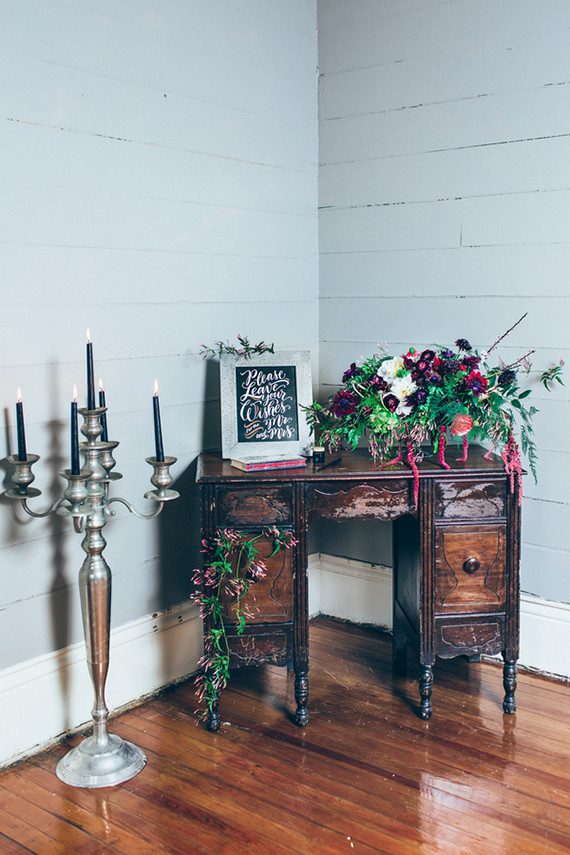 Rustic guestbook signing area