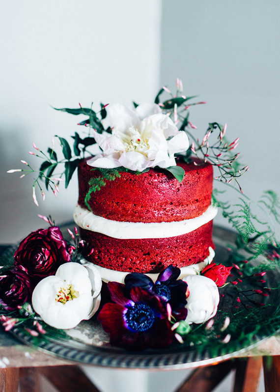 Red velvet naked cake with flowers