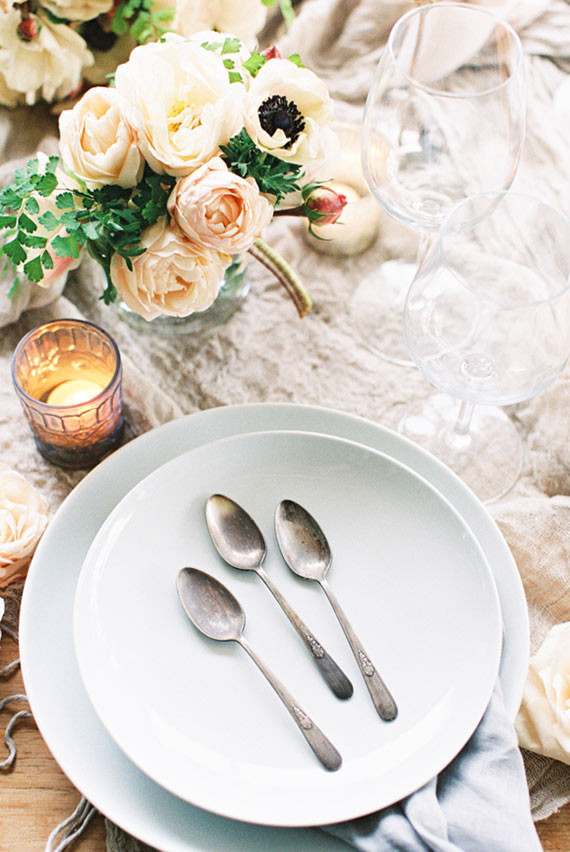 White and blush place setting