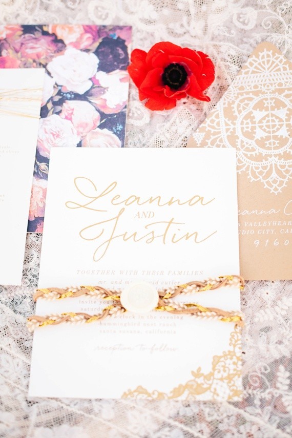 Gold and white wedding invitation