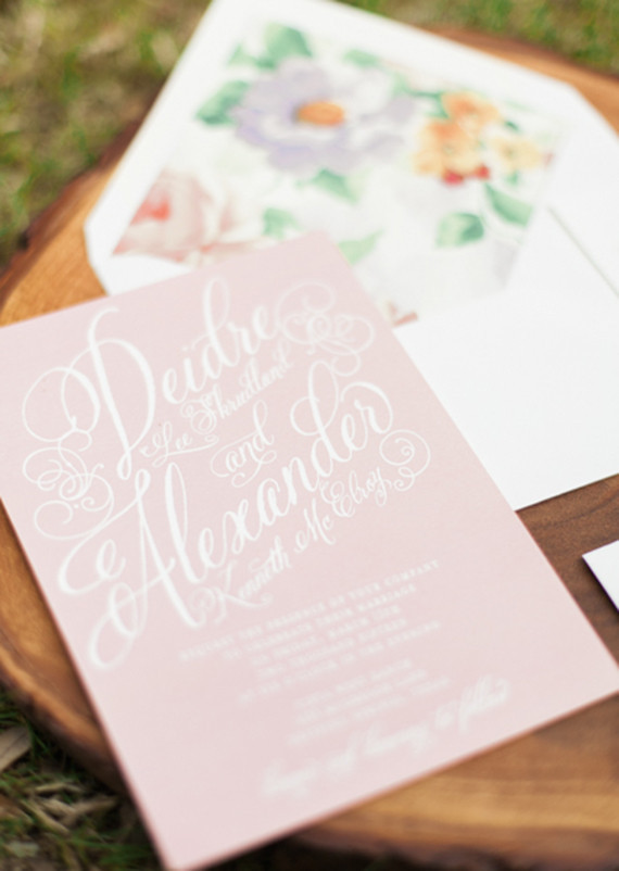 Light pink invitation with white writing Inspiration