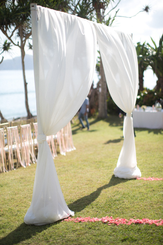 White linen draped altar