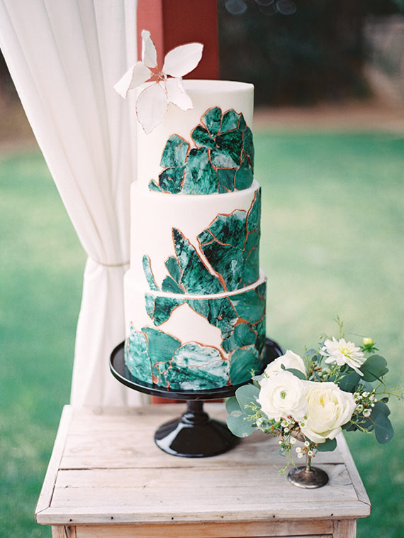 Green and white wedding cake