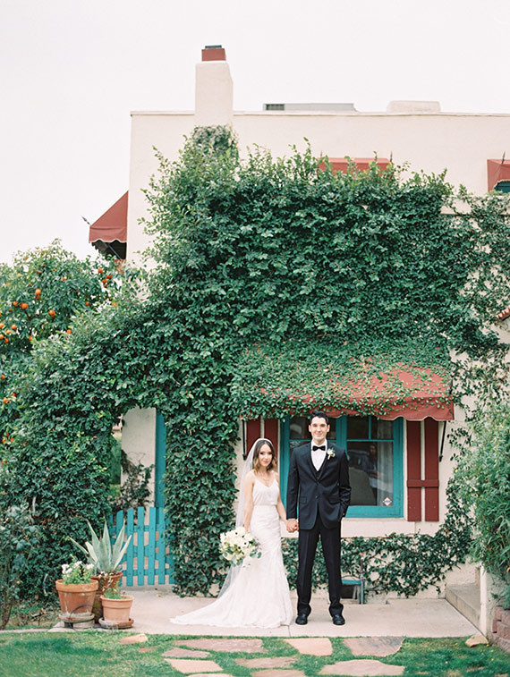 Backyard wedding portrait