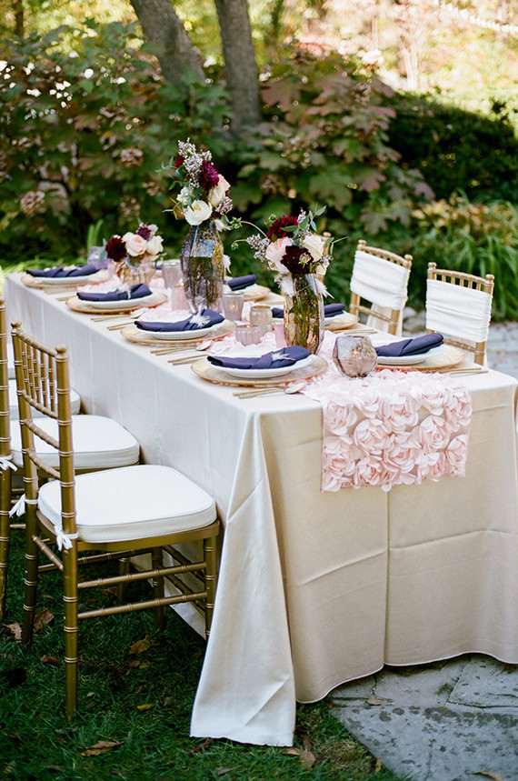 Elegant plum and gold tablescape