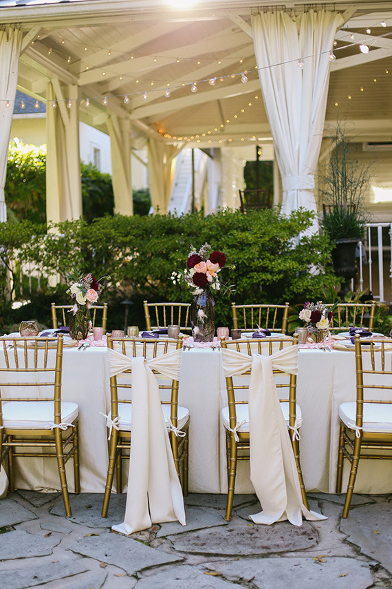 Elegant plum and gold tablescape