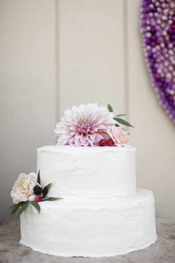 White and light purple wedding cake